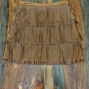 Miami tan Fringe Mini Skirt- worn once